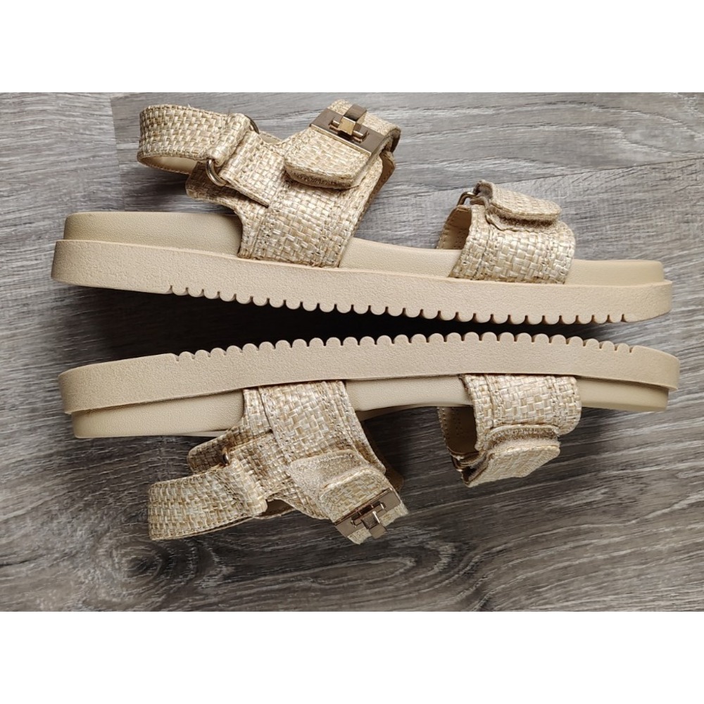 A New Day 9 Platform‎ Tan Straw Strappy Sandal Woven Raffia Look V3lcro Straps - Picture 7 of 8
